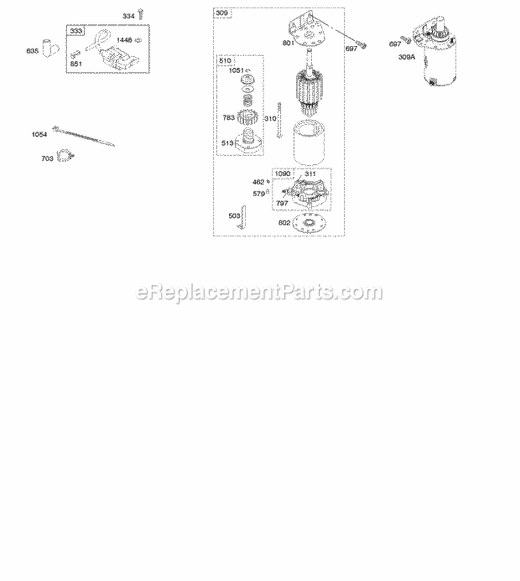 Electric Starter Ignition Diagram and Parts List for 49G575-1110-E1  Briggs and Stratton Engine